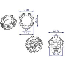 Koppelingset 8-kant, 70mm voor motor 45mm